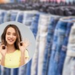 jeans appesi e ragazza nel riquadro che fa il segno 'ok'